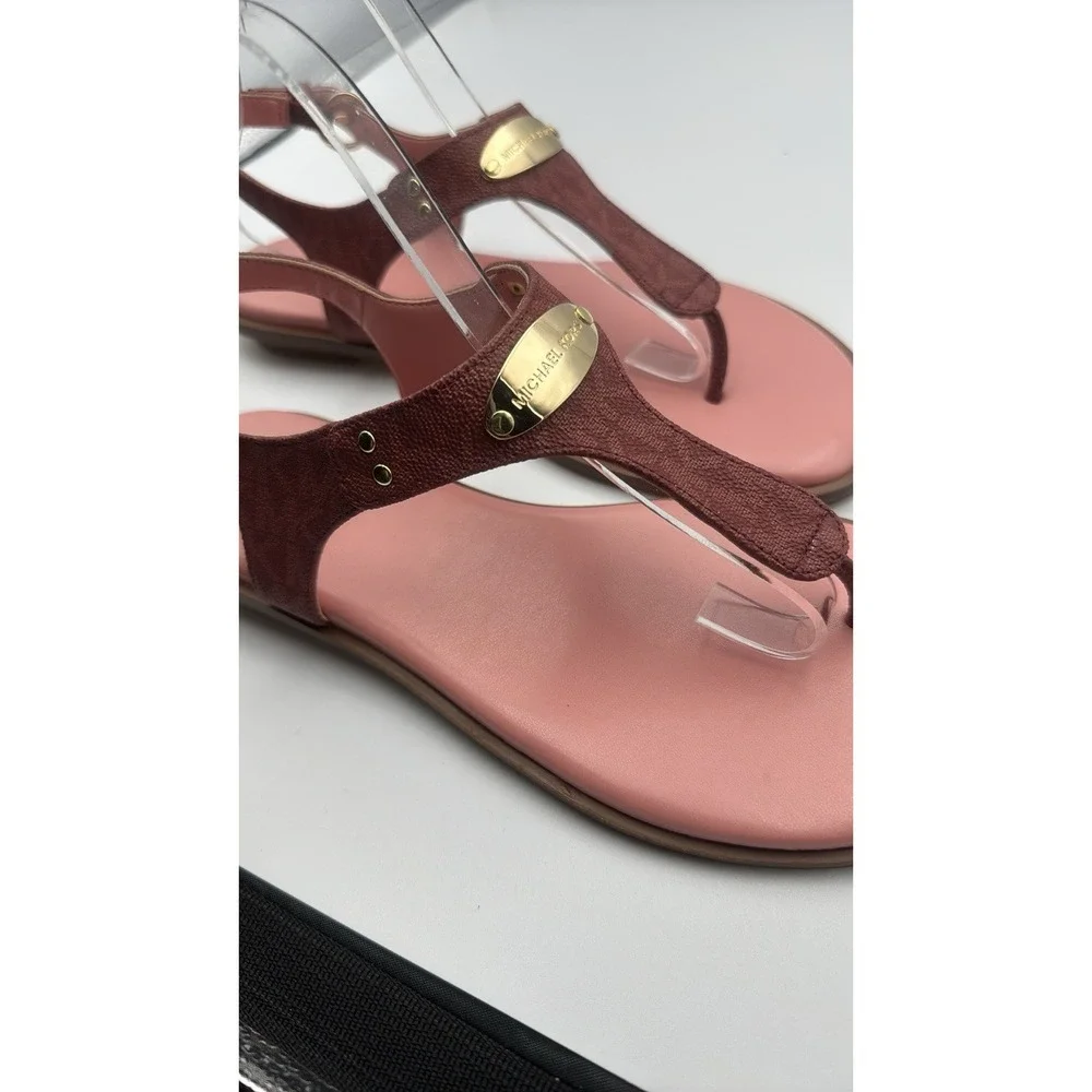 Michael‎ Kors Women's Sandals Size 9.5 Pink Gold T-Strap Slip On Summer Shoes